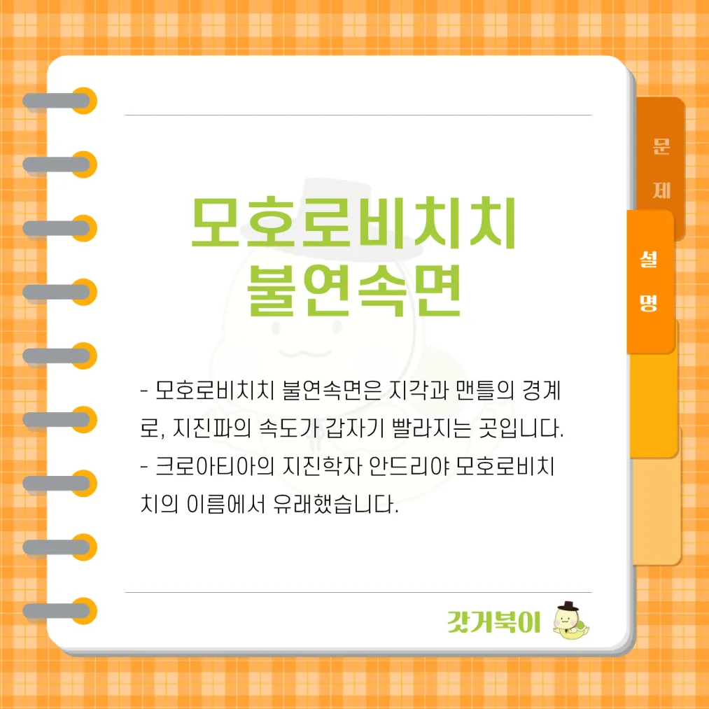 지구의 지각과 맨틀의 경계면을 무엇이라 하는가? 설명 이미지